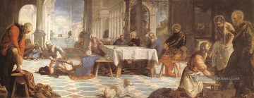 Christ lavant les pieds de ses disciples italien Renaissance Tintoretto Peinture à l'huile